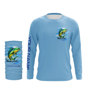 Mahi mahi (Dorado) Fishing Custom Long Sleeve Performance Fishing shirts Eat Drink Fish Repeat | Blue NQS6610