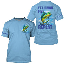 Load image into Gallery viewer, Mahi mahi (Dorado) Fishing Custom Long Sleeve Performance Fishing shirts Eat Drink Fish Repeat | Blue NQS6610