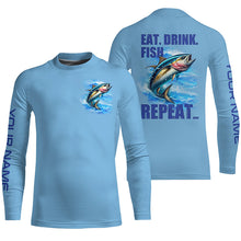 Load image into Gallery viewer, Tuna Fishing Custom sun protection Long Sleeve Performance Fishing shirts Eat Drink Fish Repeat | Blue NQS6611