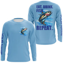 Load image into Gallery viewer, Tuna Fishing Custom sun protection Long Sleeve Performance Fishing shirts Eat Drink Fish Repeat | Blue NQS6611