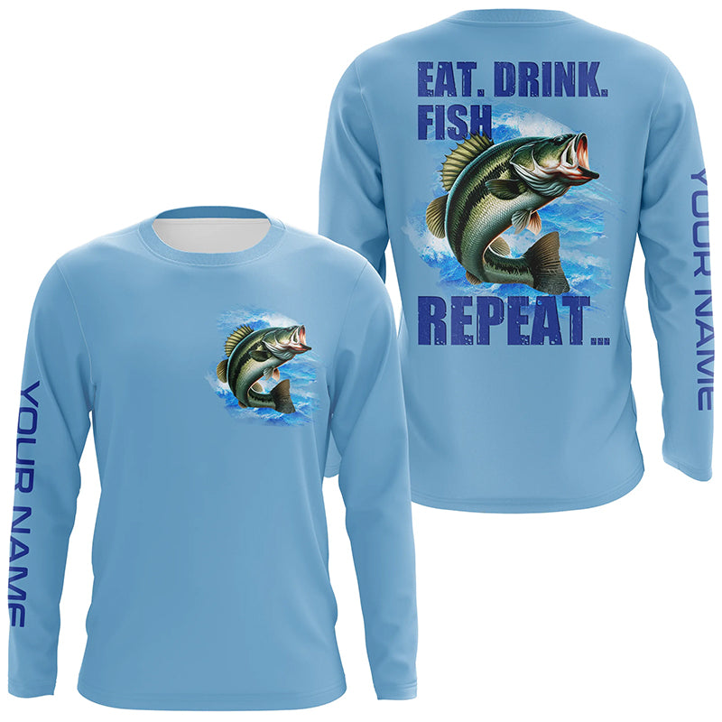 Largemouth Bass Fishing Custom Long Sleeve Performance Fishing shirts ...