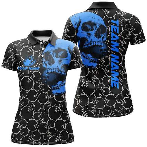 Black Bowling camo blue Skull bowling shirts for women custom bowling team jerseys, gifts for bowlers NQS8725