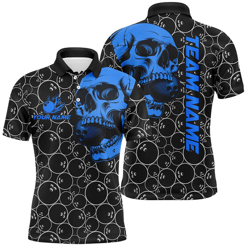 Black Bowling camo blue Skull bowling shirts for Men custom bowling team jerseys, gifts for bowlers NQS8725