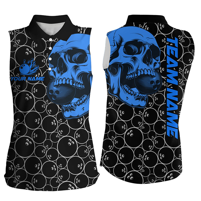 Black Bowling camo blue Skull bowling Sleeveless Polo shirts custom bowling team jerseys NQS8725