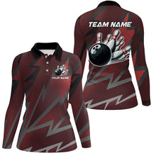 Load image into Gallery viewer, Red Lightning Thunder Storm Team bowling shirts for women custom bowling Polo, Quarter zip jerseys NQS8731