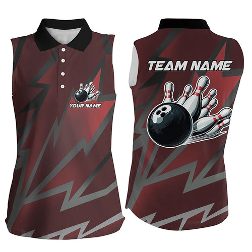 Red Lightning Thunder Storm Team bowling shirts for Women custom bowling Sleeveless Polo jerseys NQS8731