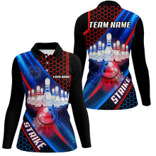 Load image into Gallery viewer, Blue and Red Light Strike Bowling Ball pins Bowling shirts for Women custom Team bowling jerseys NQS8733