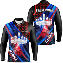 Load image into Gallery viewer, Blue and Red Light Strike Bowling Ball pins Bowling shirts for Men custom Team bowling jerseys NQS8733