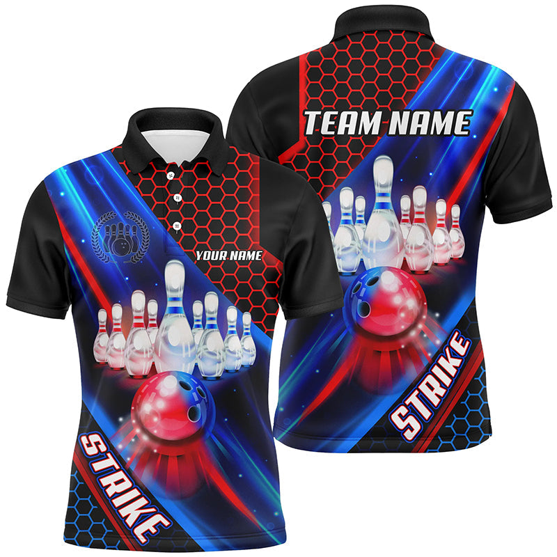 Blue and Red Light Strike Bowling Ball pins Bowling shirts for Men custom Team bowling jerseys NQS8733
