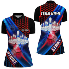 Load image into Gallery viewer, Blue and Red Light Strike Bowling Ball pins Bowling shirts for Women custom Team bowling jerseys NQS8733