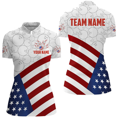 Personalized American Flag Bowling Team Shirts For Women Patriotic Bowling Gifts NQS8947