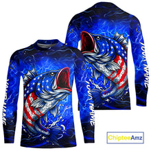 Load image into Gallery viewer, American Flag Largemouth Bass Fishing Custom patriotic Bass performance fishing apparel | Blue NQS11060