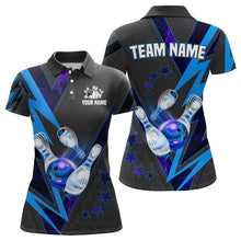 Load image into Gallery viewer, Black and Blue Lightning Bowling Polo, Quarter Zip Shirt for Women Custom Team Bowling Jerseys NQS9189
