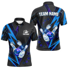 Load image into Gallery viewer, Black and Blue Lightning Bowling Polo, Quarter Zip Shirt for Men Custom Team Bowling Jerseys NQS9189