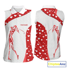 Load image into Gallery viewer, Personalized Red Hearts pattern golf white Sleeveless Golf Polo Shirt custom Valentine golf gifts NQS11259