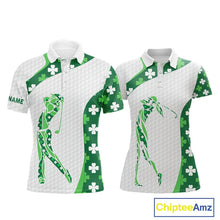 Load image into Gallery viewer, Personalized Green shamrock matching golf polo shirts for couples custom St Patrick's Day golf gifts NQS11260