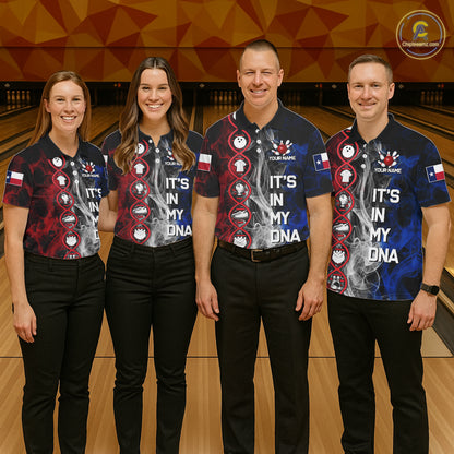 Red, White & Blue Smoke Texas Flag Patriotic Team Bowling Shirt For Men Custom It's in my DNA Shirts NQS11265