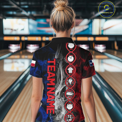 Red, White & Blue Smoke Texas Flag Patriotic Team Bowling Shirt For Women Custom It's in my DNA Shirt NQS11265