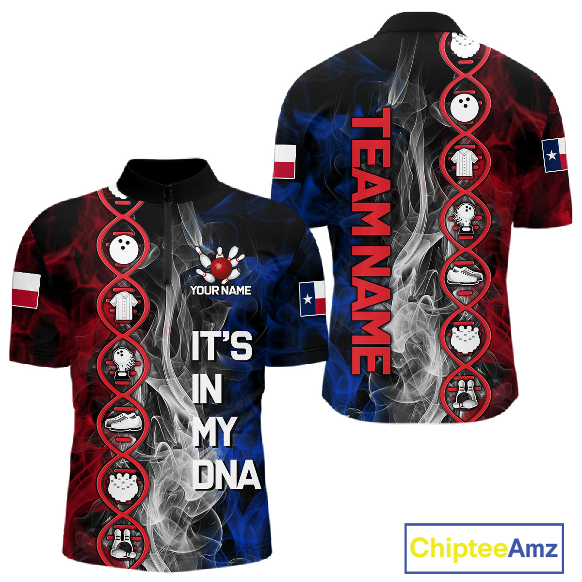 Red, White & Blue Smoke Texas Flag Patriotic Team Bowling Shirt For Men Custom It's in my DNA Shirts NQS11265