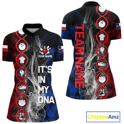 Red, White & Blue Smoke Texas Flag Patriotic Team Bowling Shirt For Women Custom It's in my DNA Shirt NQS11265