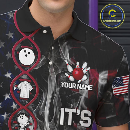 Red, White & Blue Smoke American Flag Patriotic Team Mens Bowling Shirt Custom It's in my DNA Shirts NQS11266