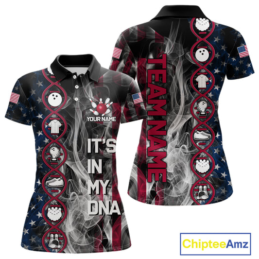 Red, White & Blue Smoke American Flag Patriotic Team Women Bowling Shirt Custom It's in my DNA Shirts NQS11266