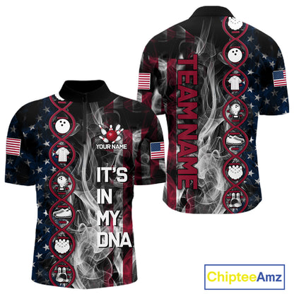 Red, White & Blue Smoke American Flag Patriotic Team Mens Bowling Shirt Custom It's in my DNA Shirts NQS11266