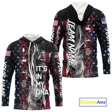 Load image into Gallery viewer, Personalized Red, White &amp; Blue Smoke American Flag Patriotic Largemouth Bass Fishing shirts NQS11267