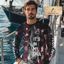 Load image into Gallery viewer, Personalized Red, White &amp; Blue Smoke American Flag Patriotic Largemouth Bass Fishing shirts NQS11267