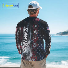 Load image into Gallery viewer, Personalized Red, White &amp; Blue Smoke American Flag Patriotic Largemouth Bass Fishing shirts NQS11267