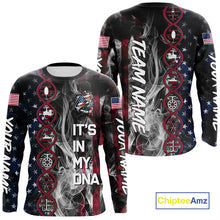 Load image into Gallery viewer, Personalized Red, White &amp; Blue Smoke American Flag Patriotic Largemouth Bass Fishing shirts NQS11267