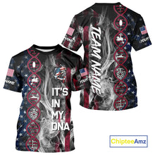 Load image into Gallery viewer, Personalized Red, White &amp; Blue Smoke American Flag Patriotic Largemouth Bass Fishing shirts NQS11267