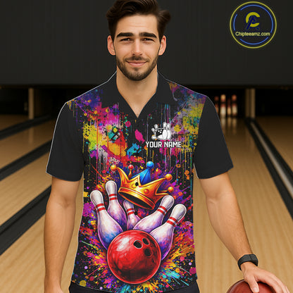 Colorful bowling jerseys Bowling Hawaiian Shirt Custom Bowling Team Button up shirts for bowlers NQS11473
