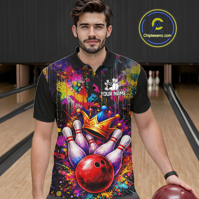 Colorful bowling jerseys Bowling Polo, 1/4 Zip Shirt for Men Custom Bowling Team shirts for bowlers NQS11473