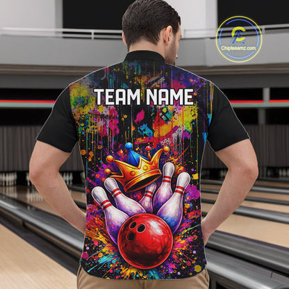 Colorful bowling jerseys Bowling Polo, 1/4 Zip Shirt for Men Custom Bowling Team shirts for bowlers NQS11473