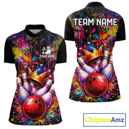 Colorful bowling jerseys Bowling Polo, 1/4 Zip Shirt for Women Custom Bowling Team shirts for bowlers NQS11473