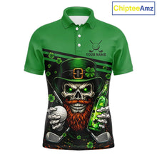 Load image into Gallery viewer, Green St Patrick Skull Golf and Beer Polo Golf shirts for Men Custom Team Mens Golf attire NQS11475