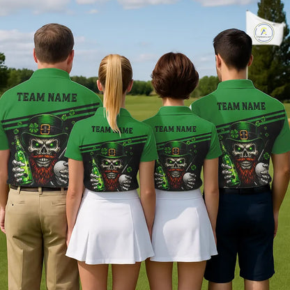 Green St Patrick Skull Golf and Beer Polo Golf shirts for Men Custom Team Mens Golf attire NQS11475