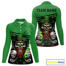 Load image into Gallery viewer, Green St Patrick Skull Golf and Beer Polo Golf shirts for Women Custom Team Ladies Golf attire NQS11475
