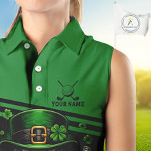 Load image into Gallery viewer, Green St Patrick Skull Golf and Beer Sleeveless Golf shirts for Women Custom Team Ladies Golf attire NQS11475