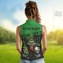 Load image into Gallery viewer, Green St Patrick Skull Golf and Beer Sleeveless Golf shirts for Women Custom Team Ladies Golf attire NQS11475