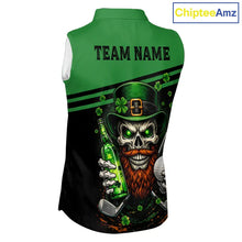 Load image into Gallery viewer, Green St Patrick Skull Golf and Beer Sleeveless Golf shirts for Women Custom Team Ladies Golf attire NQS11475