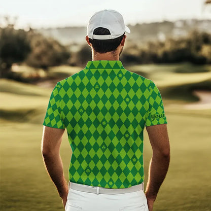 Personalized Green argyle pattern Men golf polo shirts Custom St Patrick day golf tops for men NQS9545