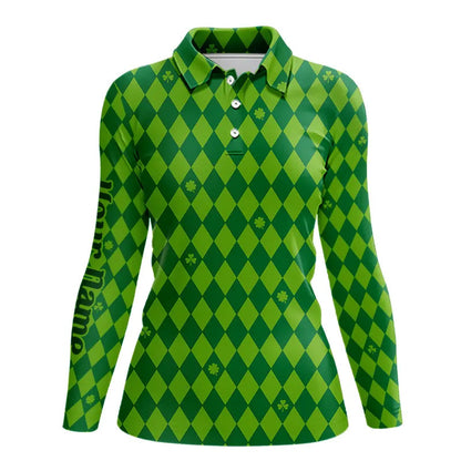 Personalized Green argyle pattern Women golf polo shirts Custom St Patrick day golf tops for women NQS9545