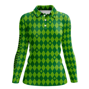 Personalized Green argyle pattern Women golf polo shirts Custom St Patrick day golf tops for women NQS9545