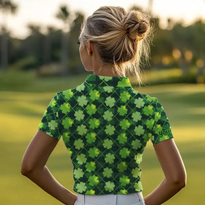 Personalized Green argyle shamrock pattern Women golf polo shirt Custom St Patrick day women golf tops NQS9546