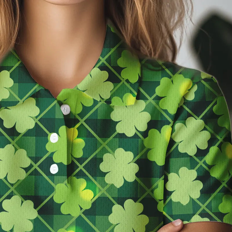 Personalized Green argyle shamrock pattern Women golf polo shirt Custom St Patrick day women golf tops NQS9546
