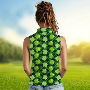 Green argyle shamrock pattern Women sleeveless polo shirt Custom St Patrick day women golf tops NQS9546
