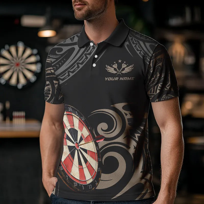 Personalized Black tribal pattern Darts Shirts For Men Custom Retro Team Darts Jerseys NQS9551