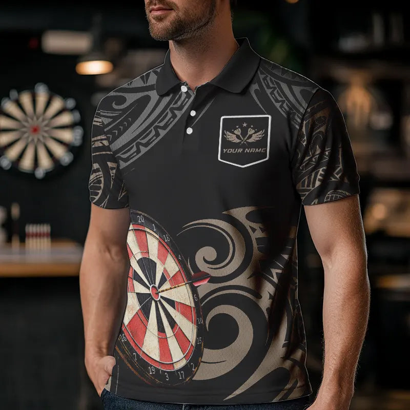 Personalized Black tribal pattern Darts Shirts For Men Custom Retro Team Darts Jerseys NQS9551
